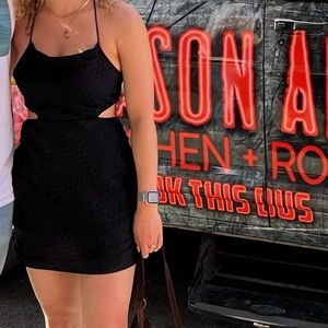 Black open back with ties mini dress